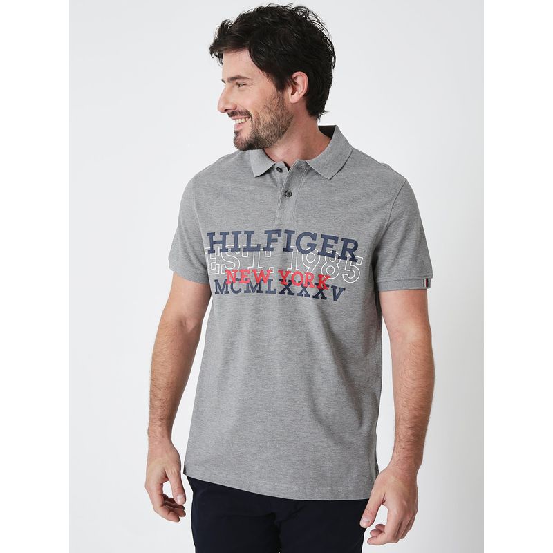 TOMMY HILFIGER - Polo Regular Fit Monotype Logo Gris Tommy Hilfiger