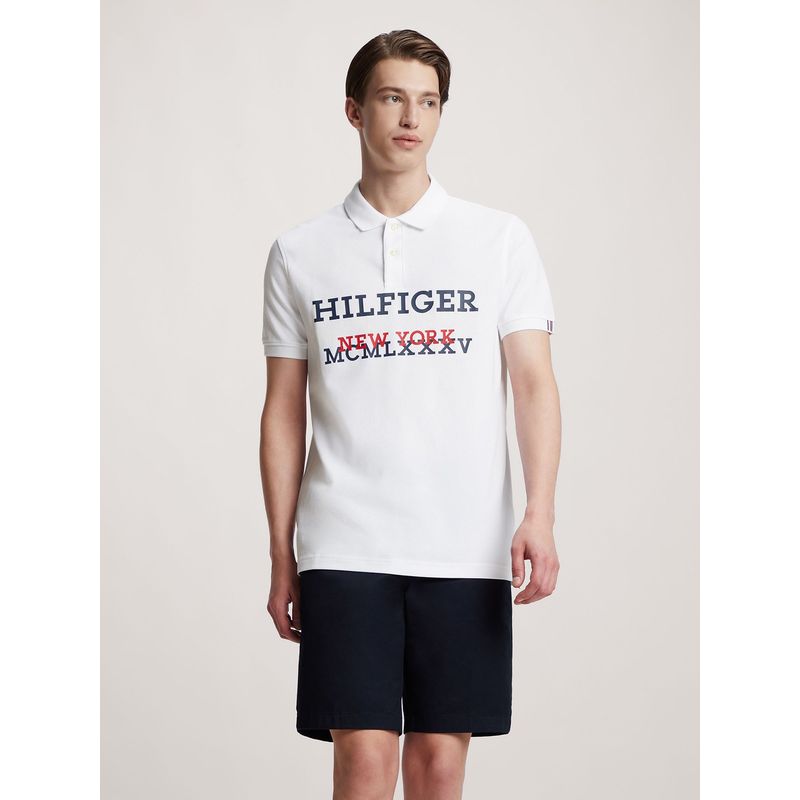 TOMMY HILFIGER - Polo Regular Fit Monotype Logo Blanco Tommy Hilfiger