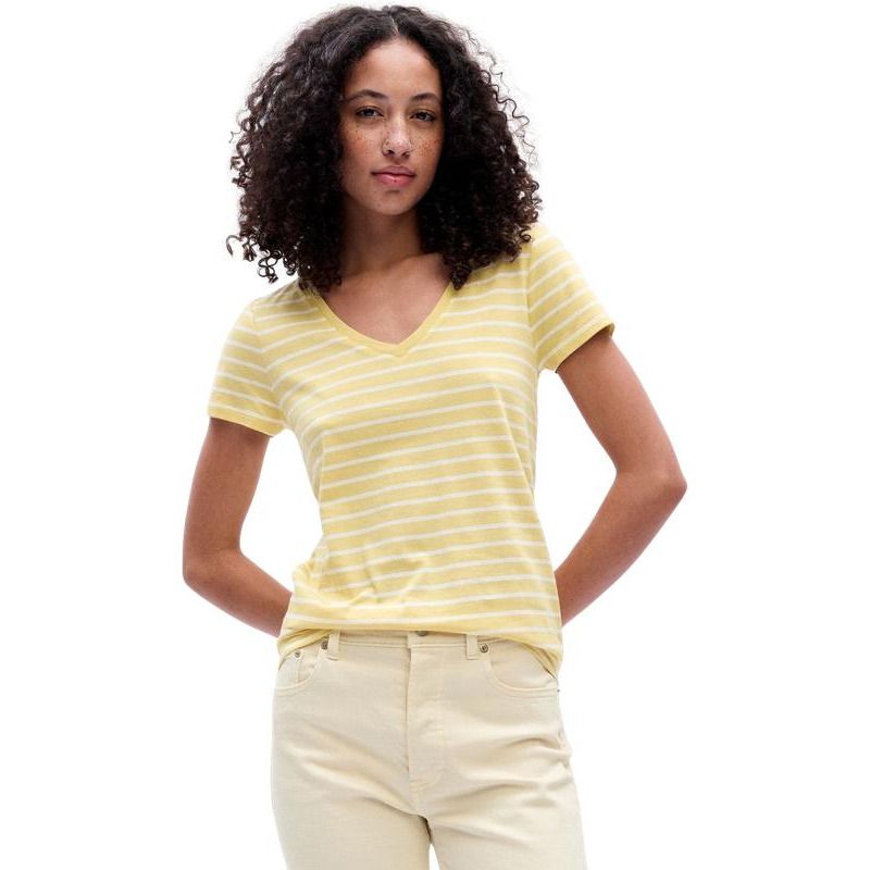 GAP - Polera Cuello V Manga Corta Con Rayas Amarillo GAP
