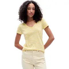 GAP - Polera Cuello V Manga Corta Con Rayas Amarillo