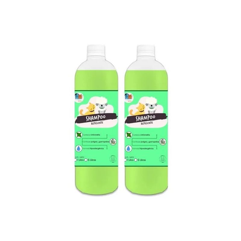 MASCOKITS - Pack 2 Shampoo Repelente 1 Lts Perros & Mascotas Anti Pulgas