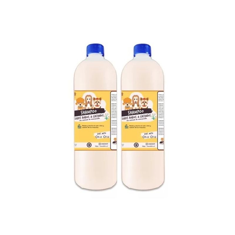 MASCOKITS - Pack 2 Shampoo Pelaje Rubio & Castaño Manzanilla 1lt Perros