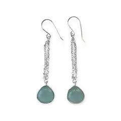 ANDREA COGGIOLA JOYAS - Aros Gota Calcedonia Verde Colgante Gancho Plata Fina 925