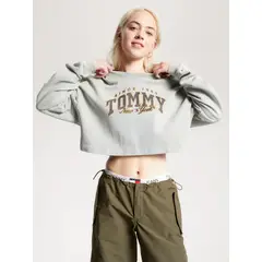 TOMMY HILFIGER - Polerón College Cropped Gris