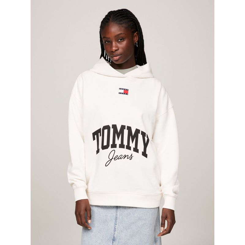 TOMMY HILFIGER - Polerón Hoodie Oversize College Blanco Tommy Hilfiger