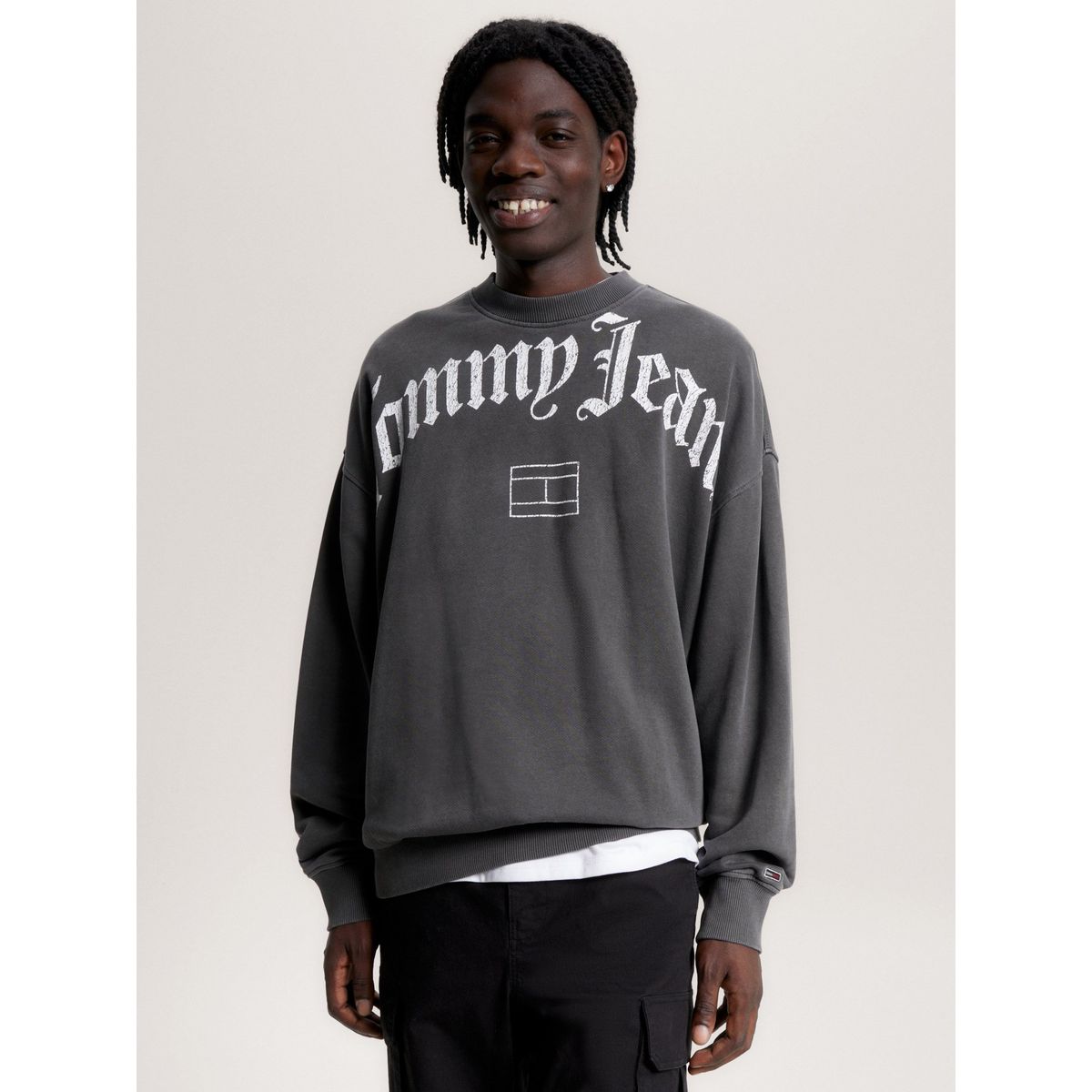 TOMMY HILFIGER - Polerón Grunge Con Logo Negro Tommy Hilfiger