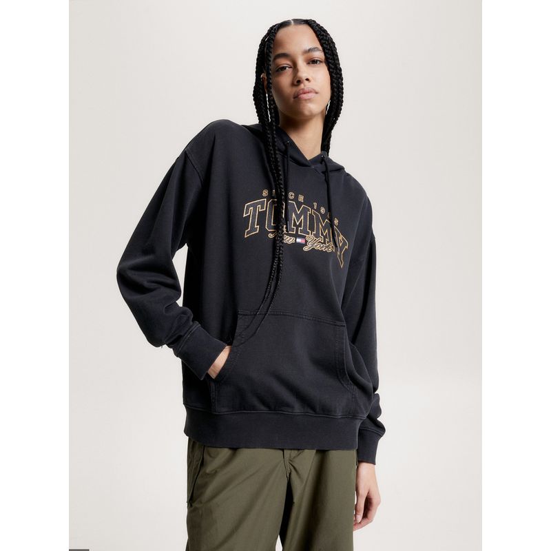 TOMMY HILFIGER - Polerón Hoodie Varsity Relaxed Negro Tommy Hilfiger