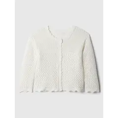 GAP - Chaleco Toddler Niña Cárdigan Crochet Blanco