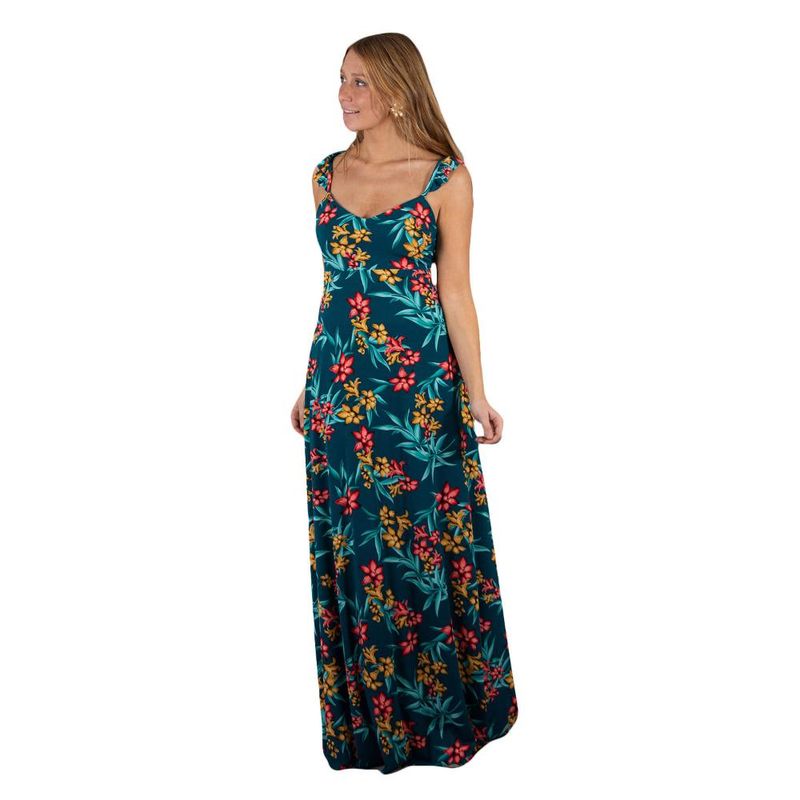 MARIA PASKARO - Vestido Largo Jaipur Turquesa Flores Coral Vuelitos Maria Paskaro MARIA PASKARO