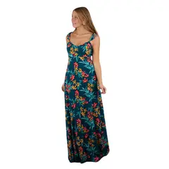 MARIA PASKARO - Vestido Largo Jaipur Turquesa Flores Coral Vuelitos