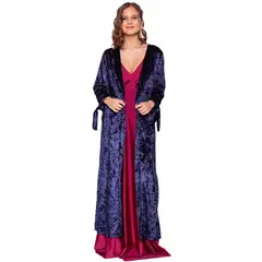 MARIA PASKARO - Tapado Kimono Largo Azul Jaspeado Terciopelo - Azul Marino