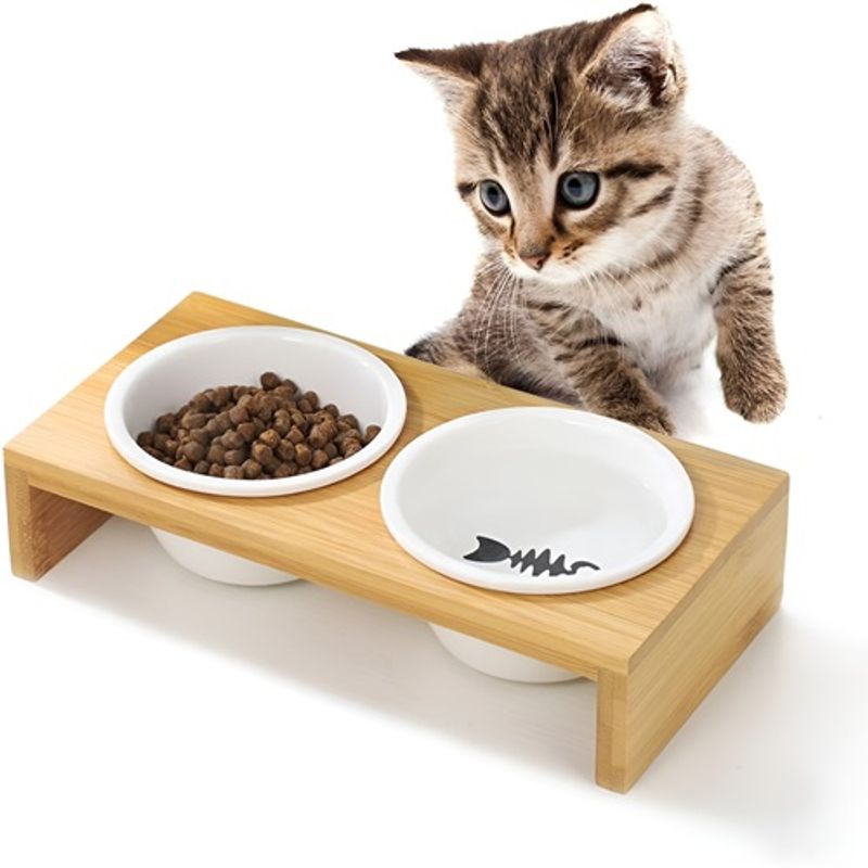 GENERICO - Comedero Gato Doble Bowl Bebedero Mascota Base Elevada