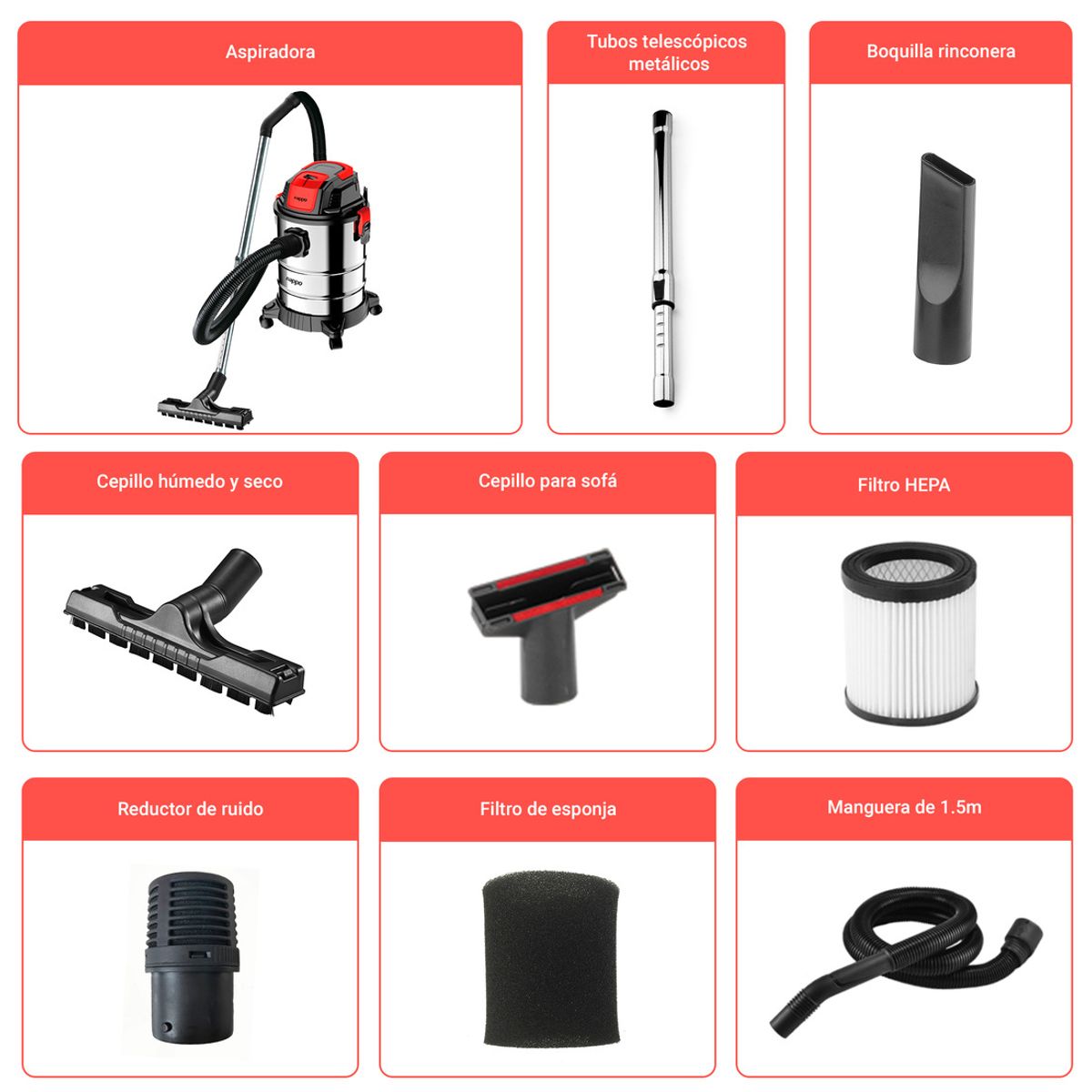 NAPPO - Aspiradora Industrial Polvo y Agua Nappo 20L 1300w