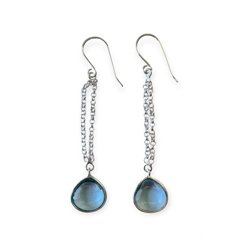 ANDREA COGGIOLA JOYAS - Aros Gota Topacio Celeste Colgante Gancho Plata Fina 925