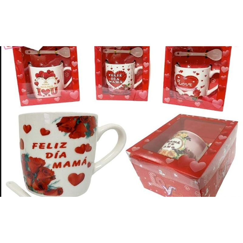 GENERICO - Taza Con Cuchara Feliz Dia Mama Surtida 7Cm