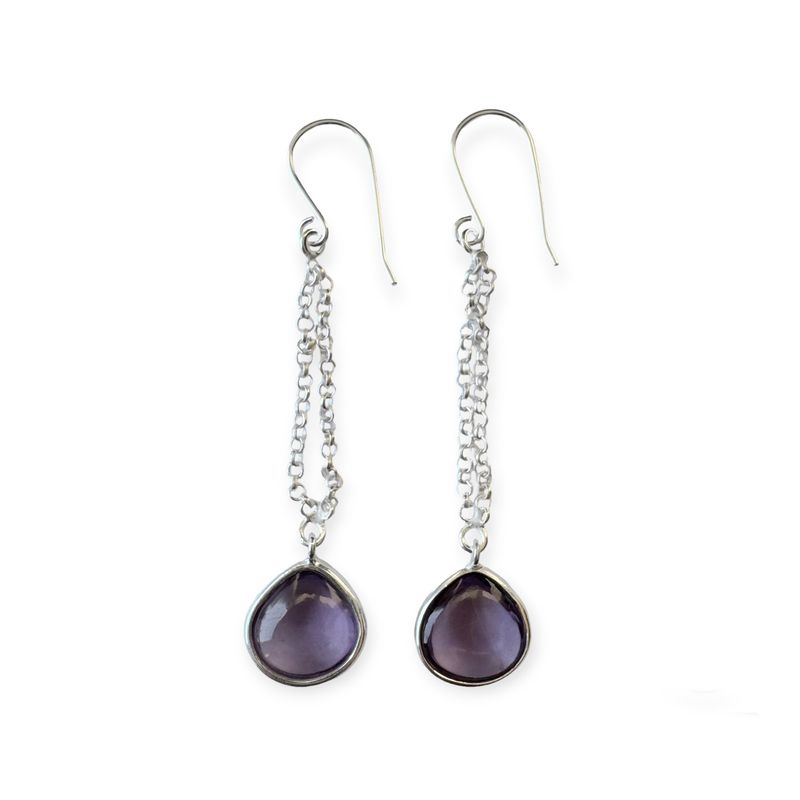ANDREA COGGIOLA JOYAS - Aros Gota Topacio Celeste Colgante Gancho Plata Fina 925