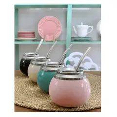 GENERICO - Kit Mate Cerámica Y Bombilla Set Matero Acero Inoxidable