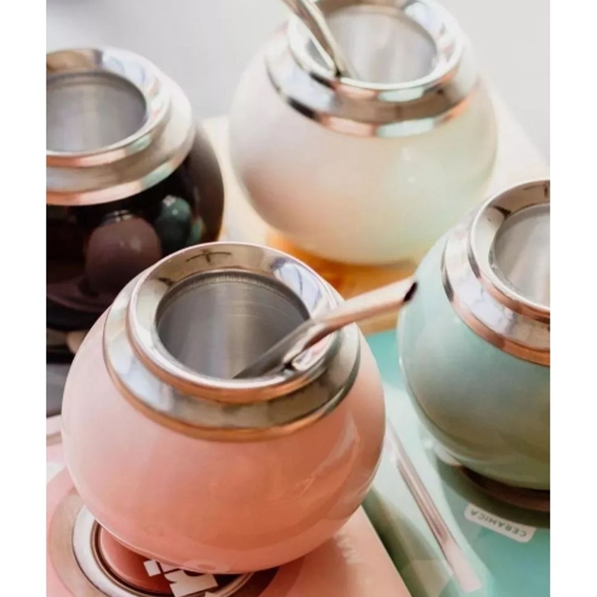 GENERICO - Kit Mate Cerámica Y Bombilla Set Matero Acero Inoxidable