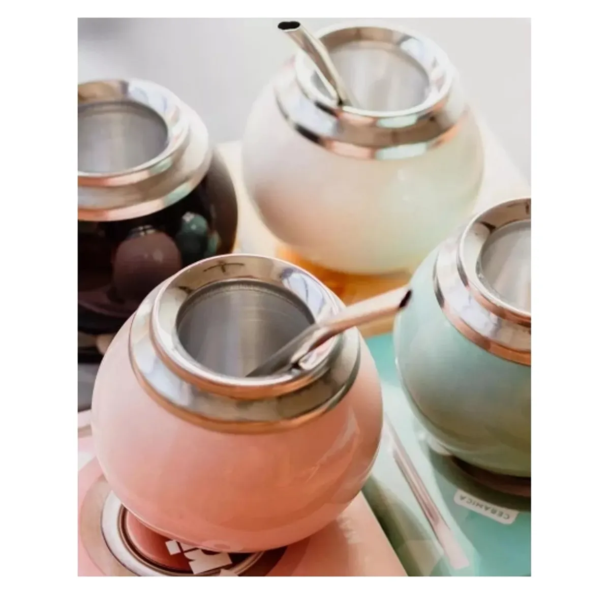 GENERICO - Kit Mate Cerámica Y Bombilla Set Matero Acero Inoxidable