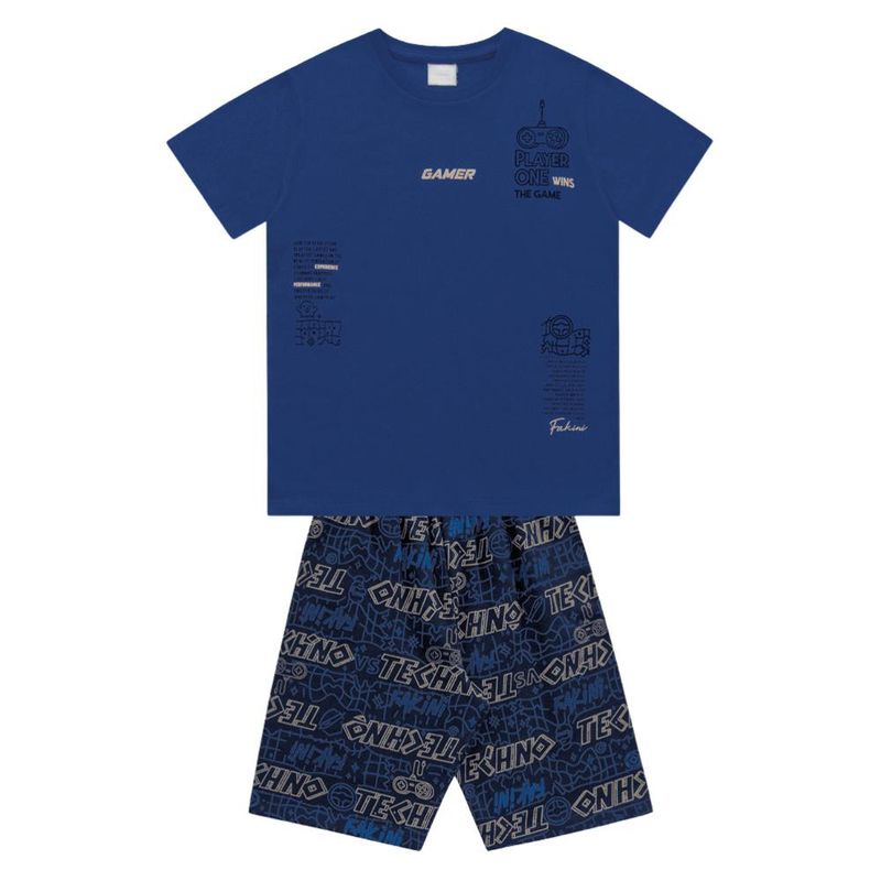 COYOTE KIDS - Conjunto polera azul y short gamer - Azul