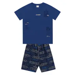COYOTE KIDS - Conjunto polera azul y short gamer - Azul