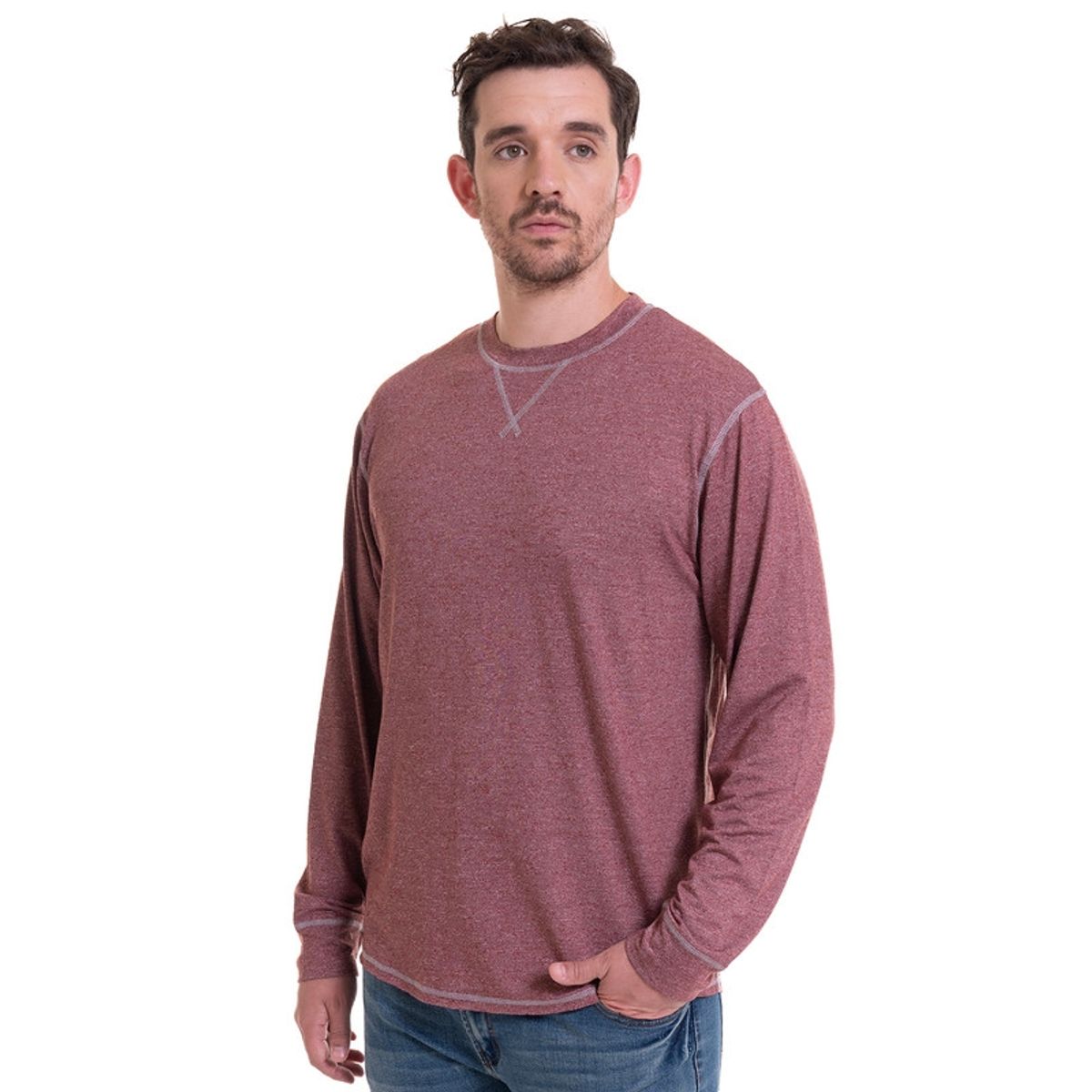 TRUVAL - Polera Manga Larga Slub Melange Rojo TRUVAL