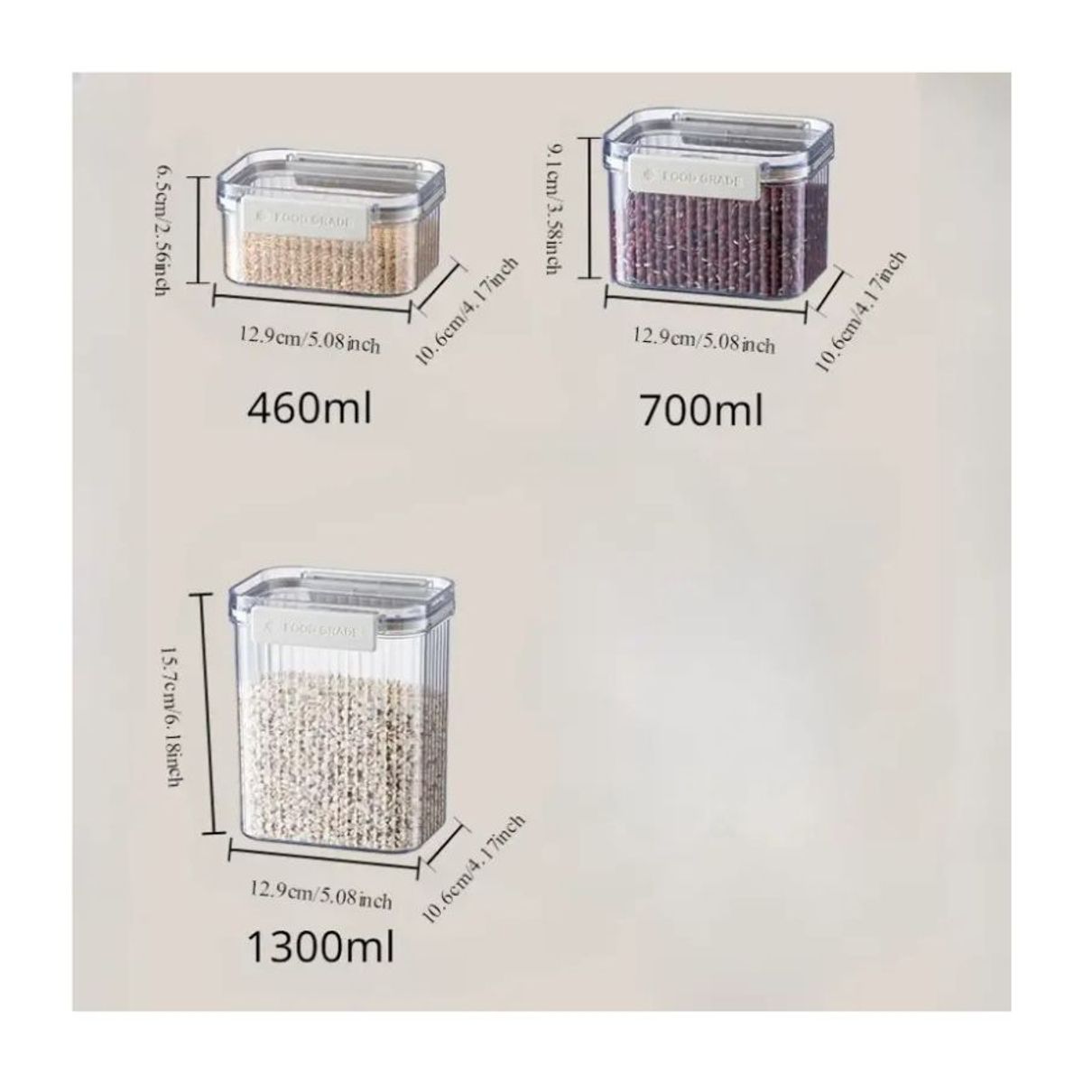 GENERICO - Set 5 Recipientes Hermeticos Almacenamiento Con Tapa Cocina