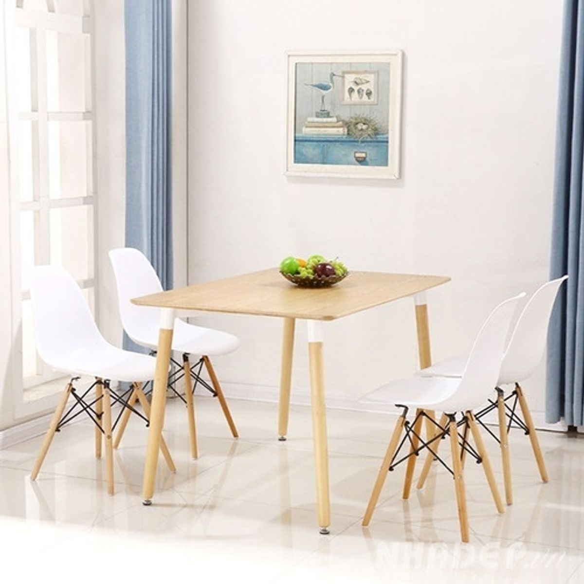 GENERICO - JUEGO DE COMEDOR 120X80 WOOD + 6 SILLAS EAMES BLANCO