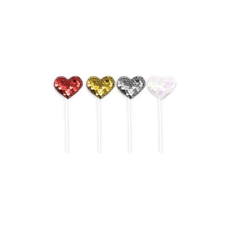 GENERICO - Topper De Corazón Con Lentejuelas 4pcs 12cm
