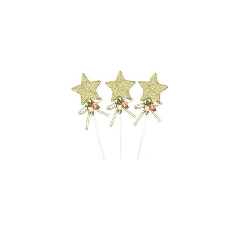 GENERICO - Topper De Estrella Con Brillo 3pcs 5x18cm Color Aleatorio
