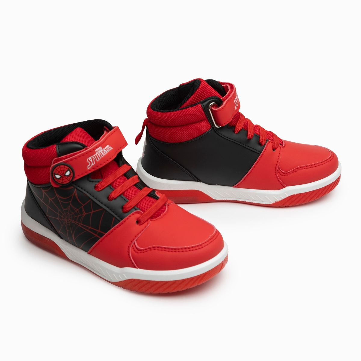 MARVEL - Zapatilla Caña Alta con Luces Niño Spiderman Telaraña Rojo Marvel