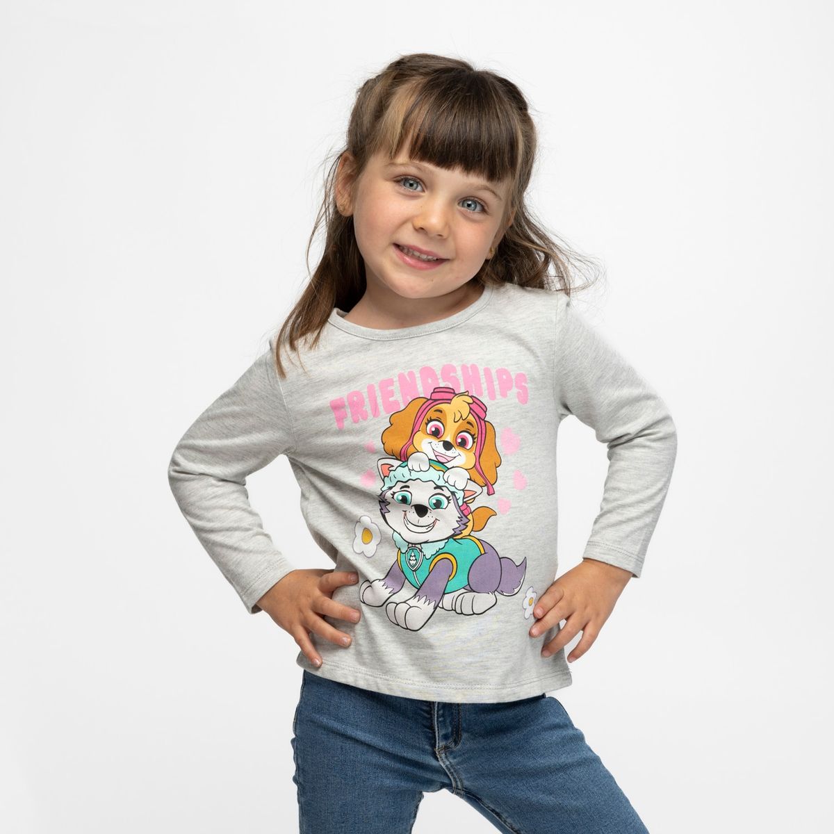 PAW PATROL - Polera Manga Larga Niña Amistad Gris Paw Patrol