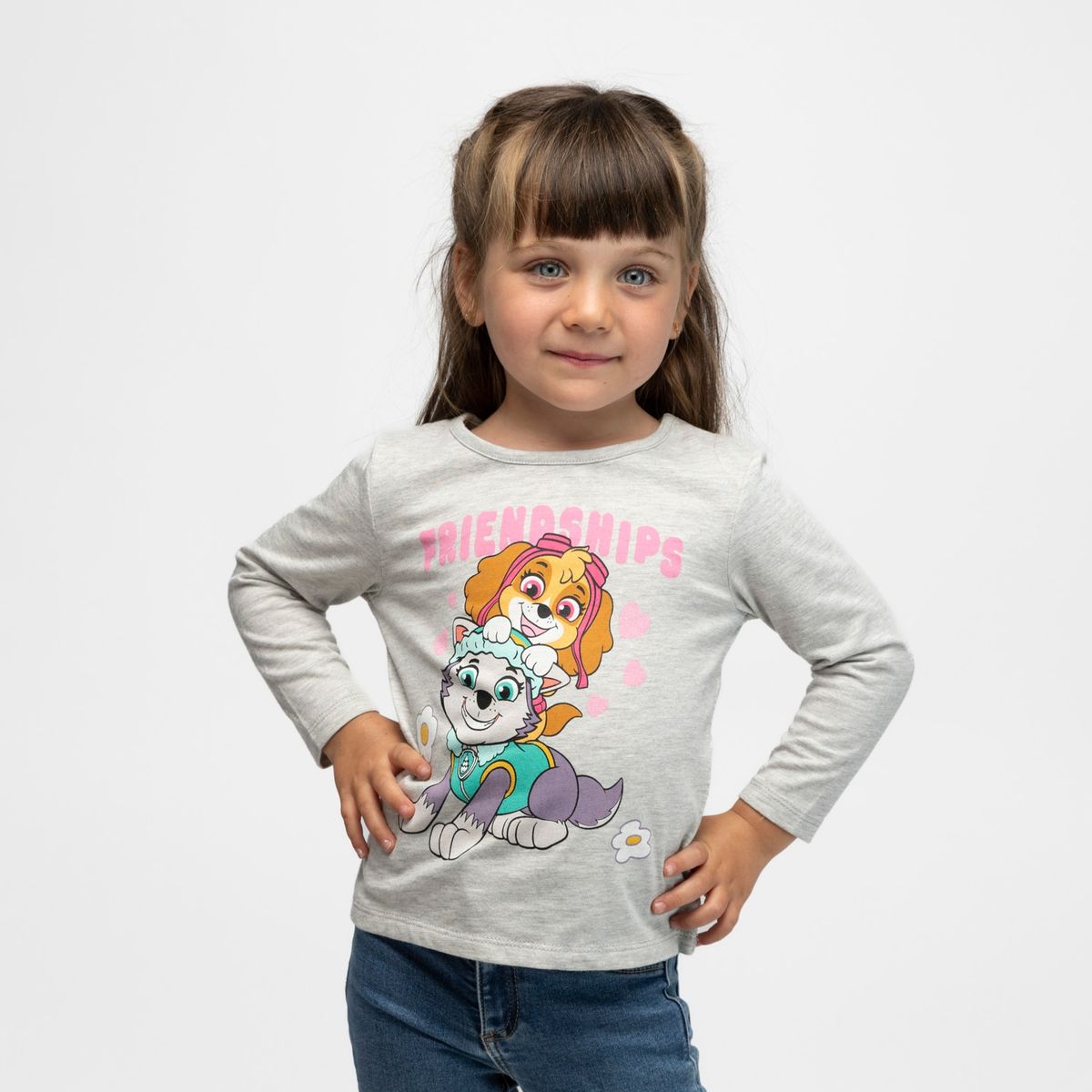 PAW PATROL - Polera Manga Larga Niña Amistad Gris Paw Patrol