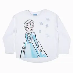 DISNEY - Polera Manga Larga Niña Elsa Frozen Blanco