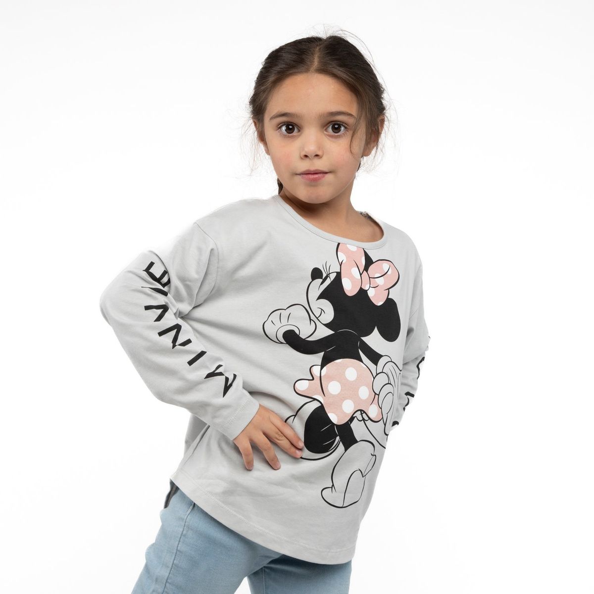 DISNEY - Polera Manga Larga Niña Walk Gris Minnie Disney
