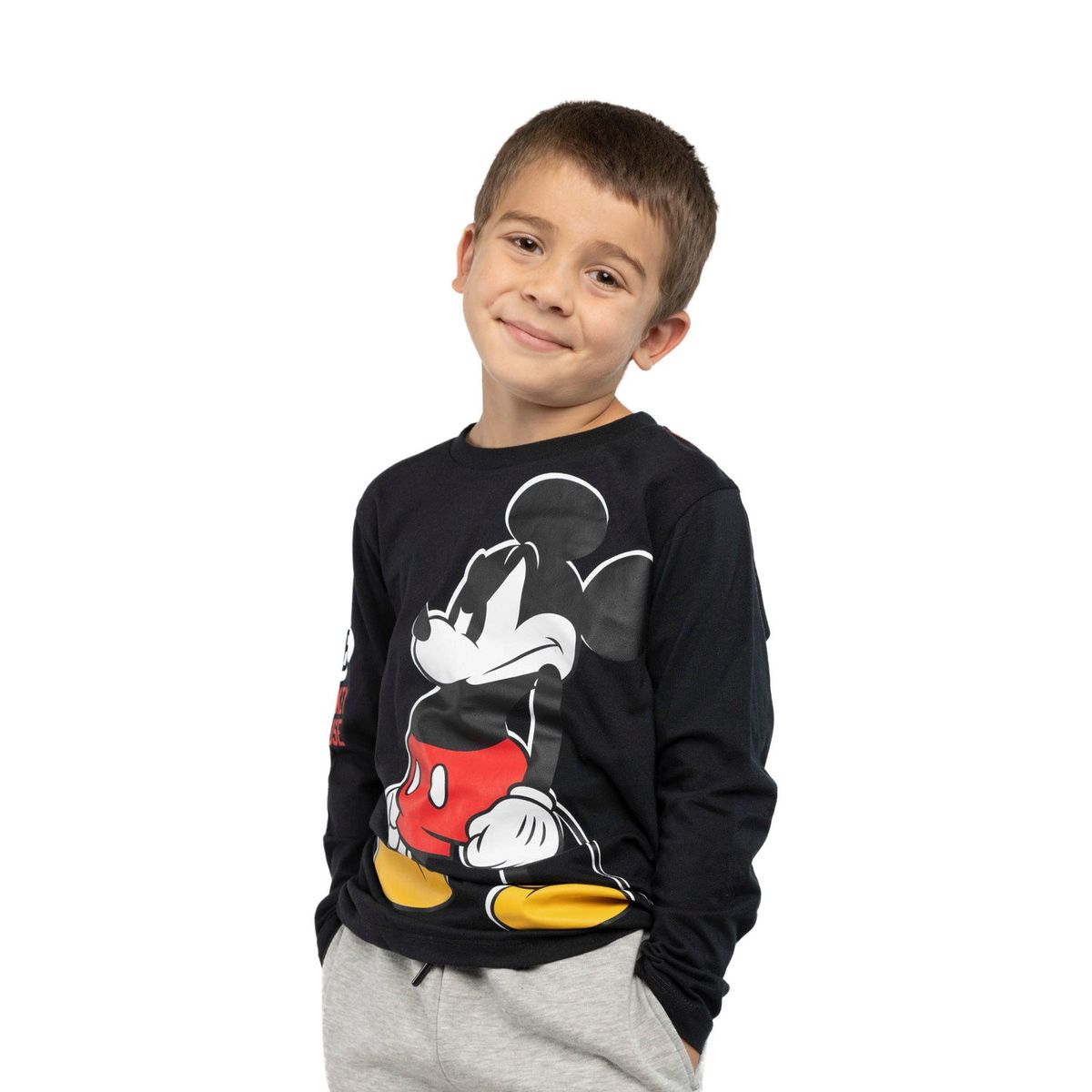 DISNEY - Polera Manga Larga Niño Angry Mickey Negro Disney