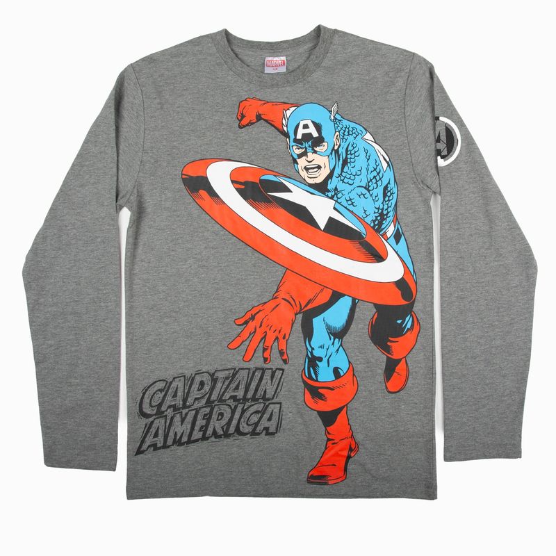 MARVEL - Polera Manga Larga Niño Capitan America Avengers Gris Marvel