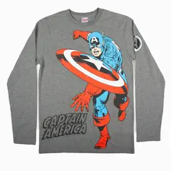 MARVEL - Polera Manga Larga Niño Capitan America Avengers Gris