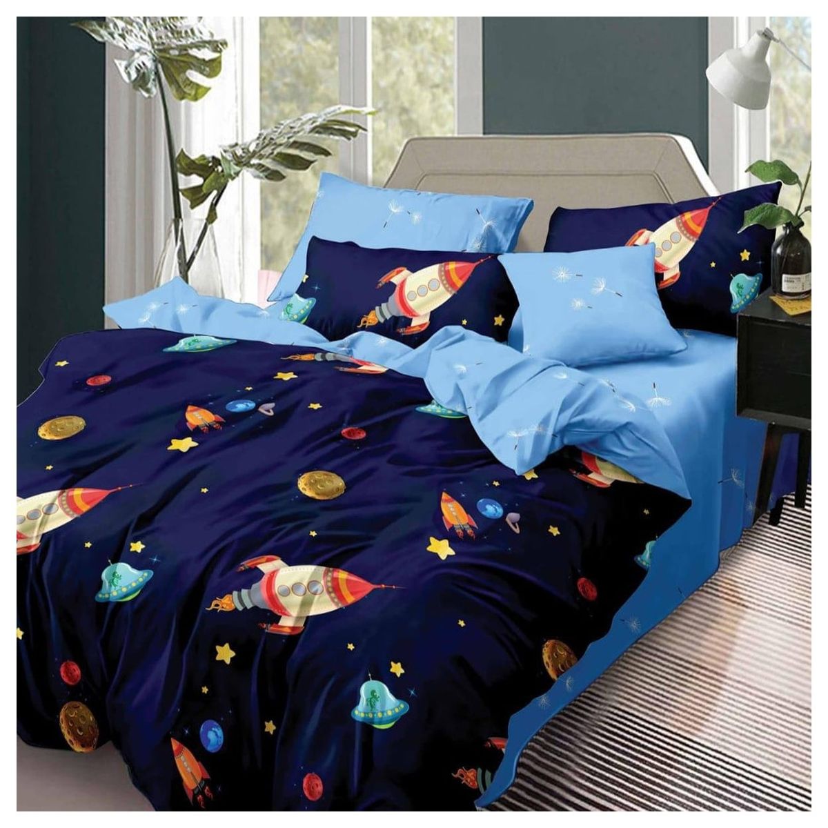 COMPRAPO - Cubrecama Quilt Infantil Liviano 1.5 Pza Mod Cohetes y Platillos