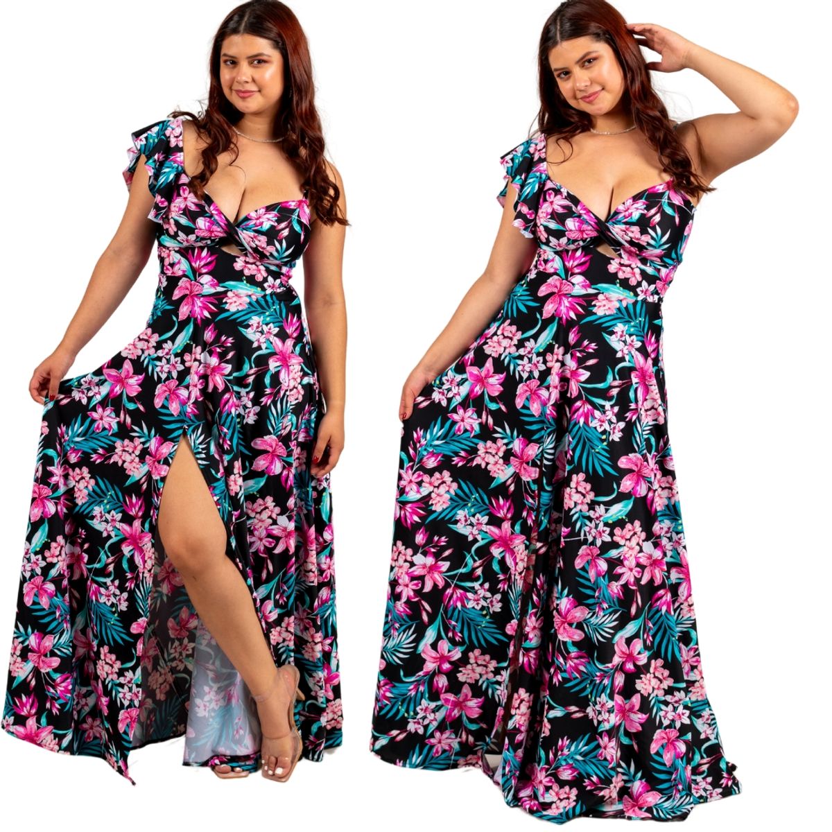 GENERICO - VESTIDO LARGO MARCA KADRIHEL  PARA FIESTA GALA BODA TALLAS PLUS V104