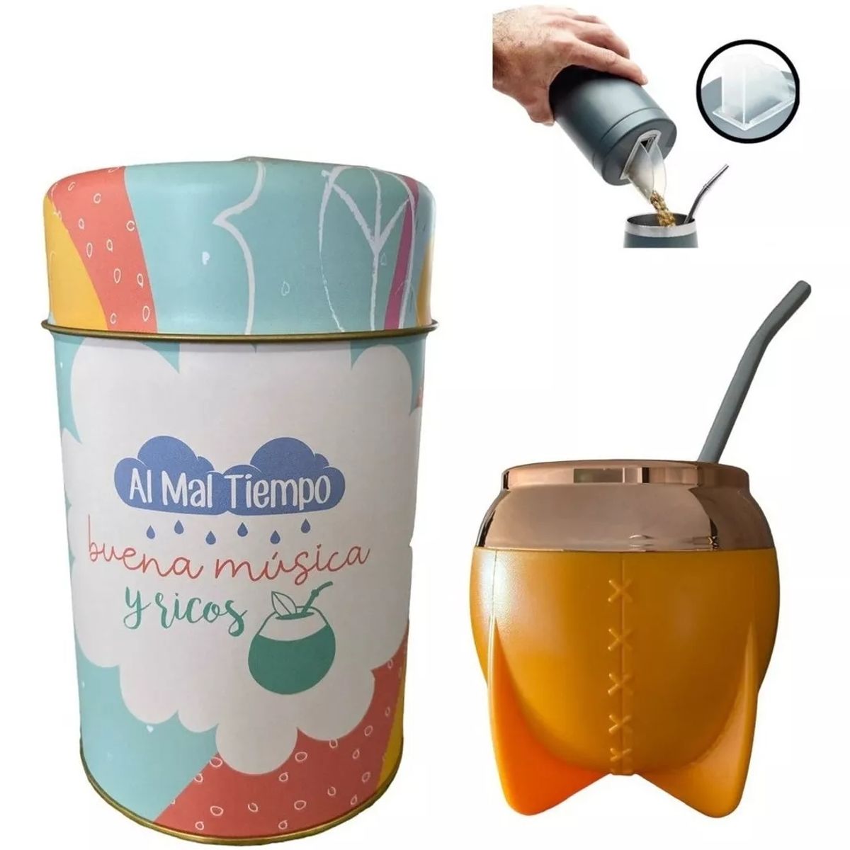 GENERICO - Kit Mate + Dispensador De Yerba + Bombilla Anymate Premium