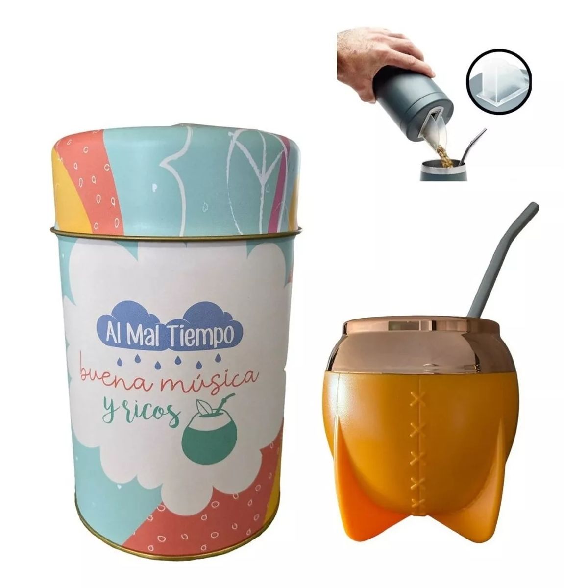 GENERICO - Kit Mate + Dispensador De Yerba + Bombilla Anymate Premium