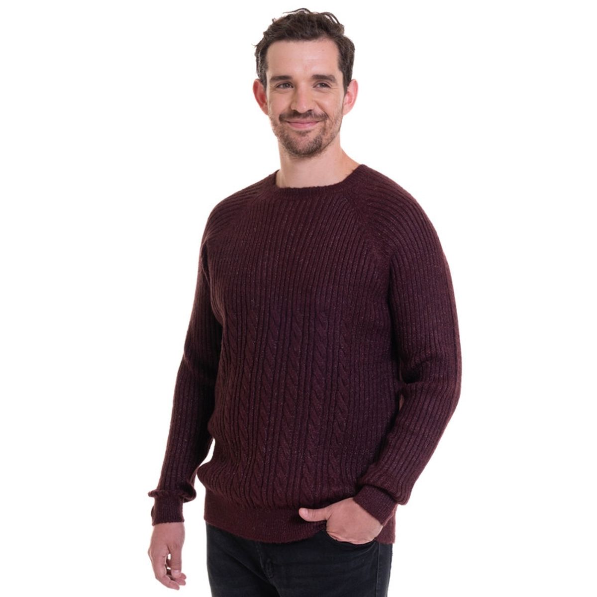 TRUVAL - Sweater Cuello Redondo Textura Rojo Oscuro TRUVAL