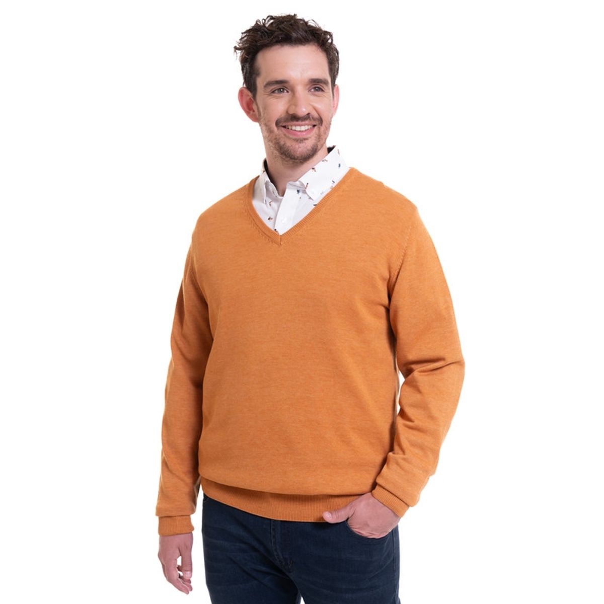 TRUVAL - Sweater Cuello V Mostaza TRUVAL