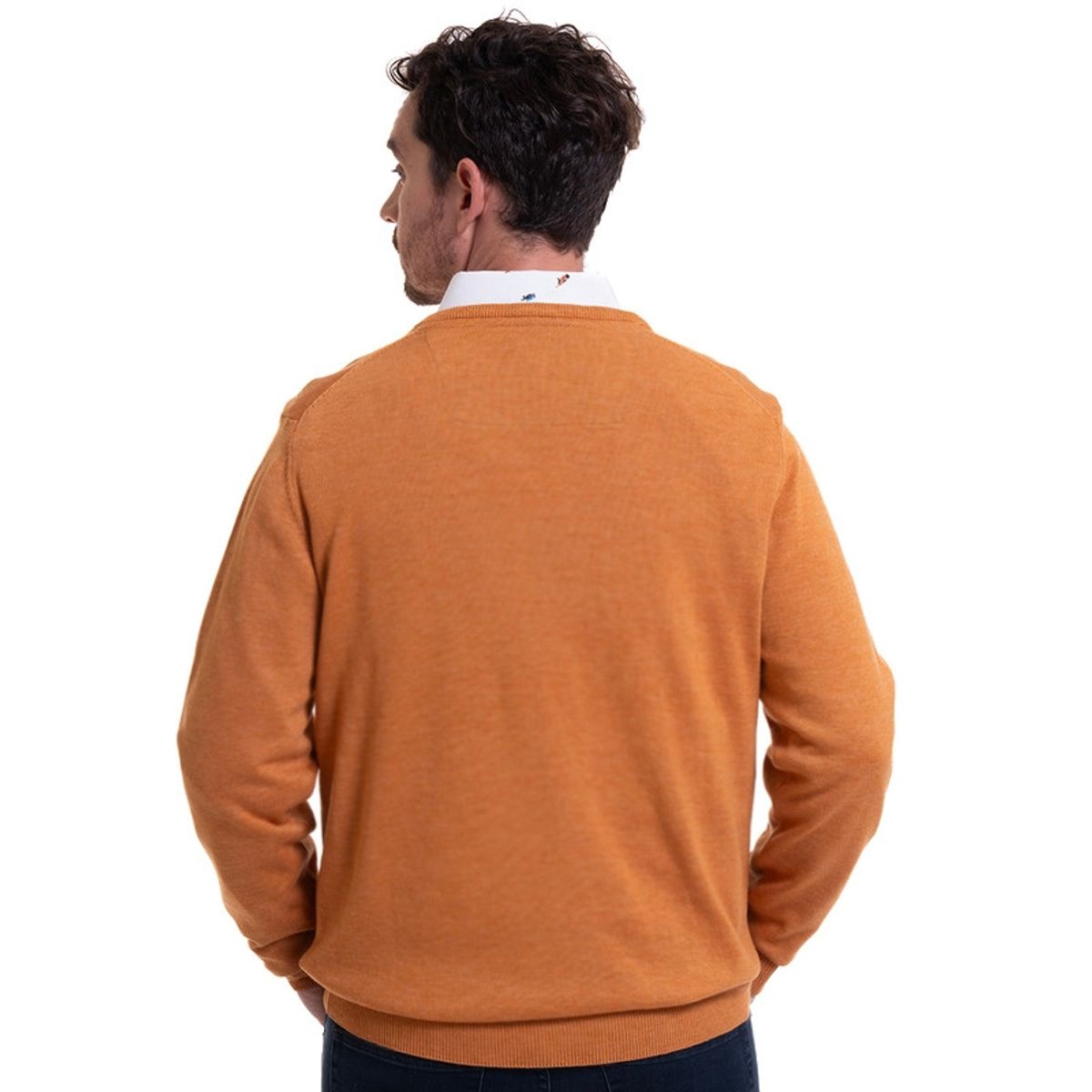 TRUVAL - Sweater Cuello V Mostaza TRUVAL