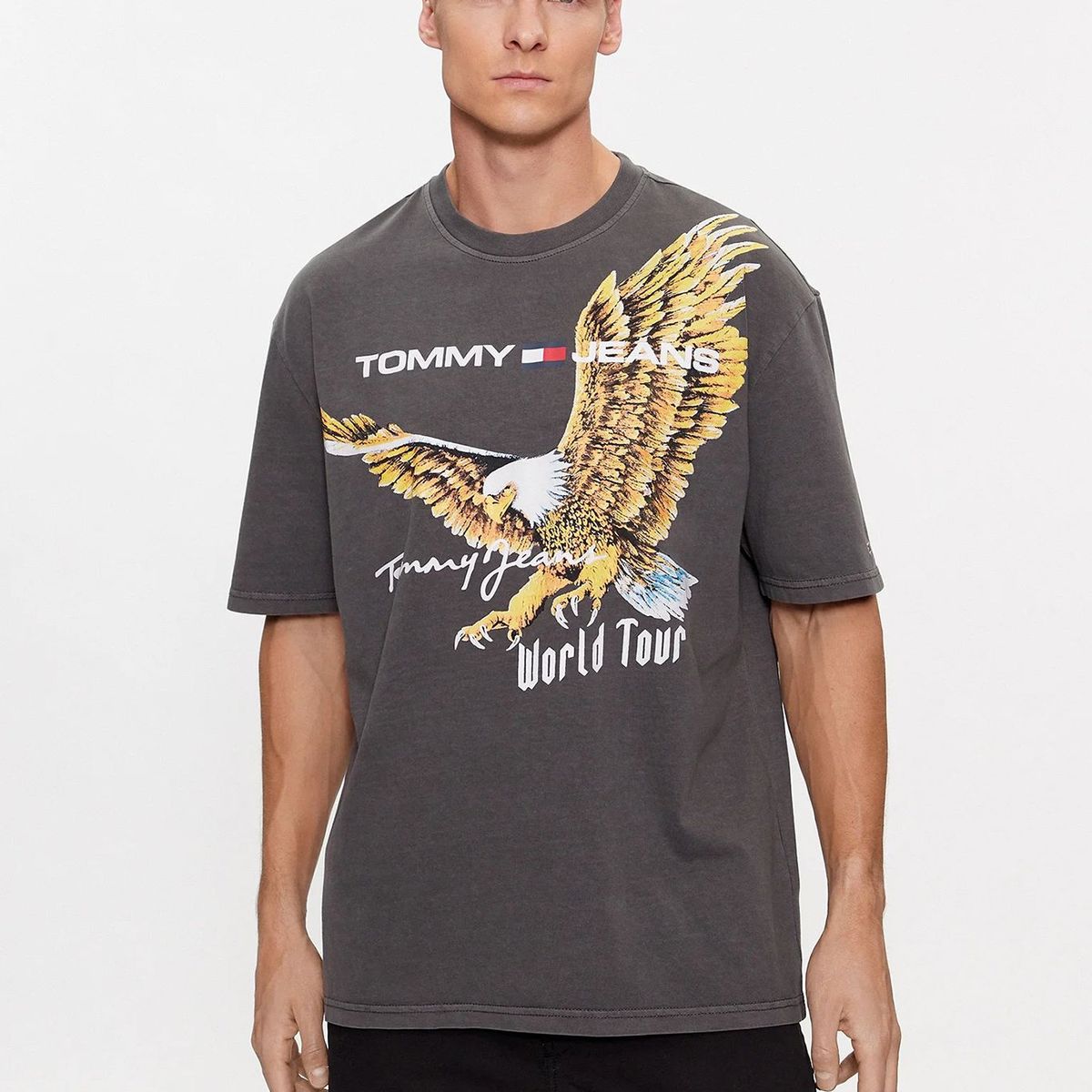 TOMMY HILFIGER - Polera Oversize Con Print De Águila Gris Tommy Hilfiger