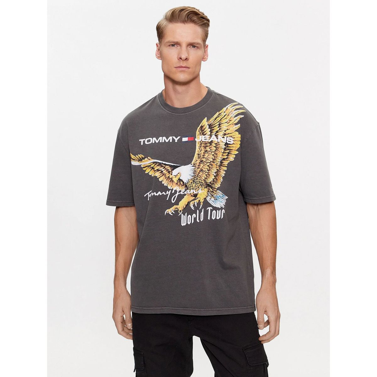 TOMMY HILFIGER - Polera Oversize Con Print De Águila Gris Tommy Hilfiger