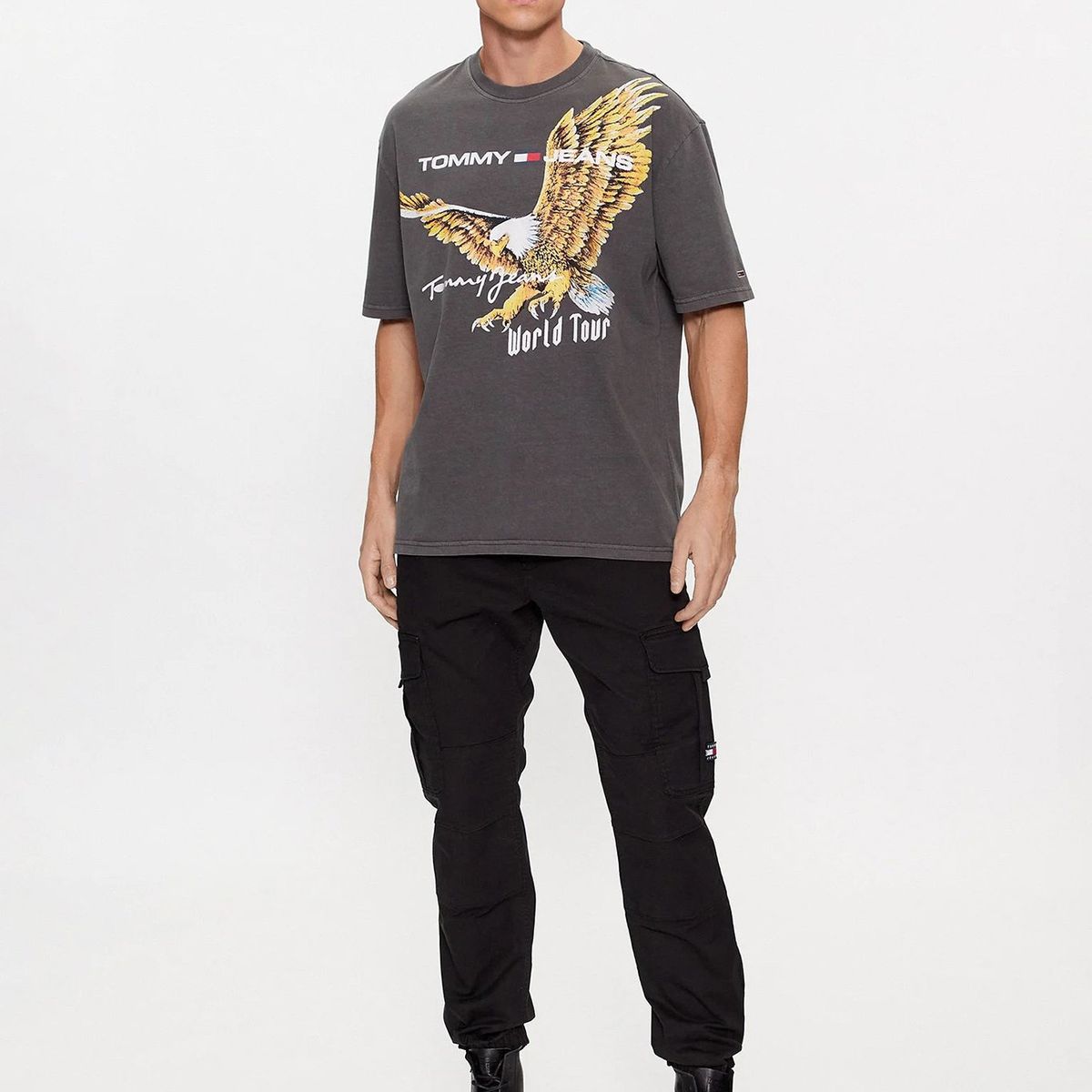 TOMMY HILFIGER - Polera Oversize Con Print De Águila Gris Tommy Hilfiger