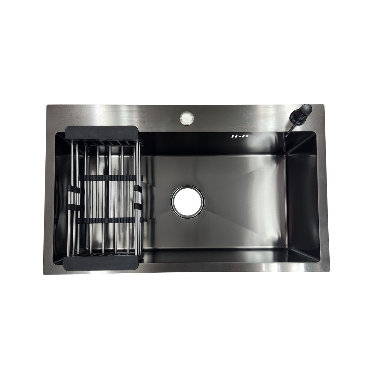 GENERICO - LAVAPLATOS 75X45 GRAFITO OSCURO + DISPENSADOR + REJILLA