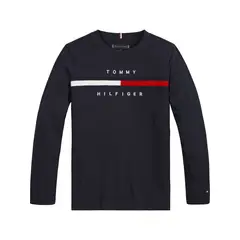TOMMY HILFIGER - Polera De Niño Flag Rib Insert Azul